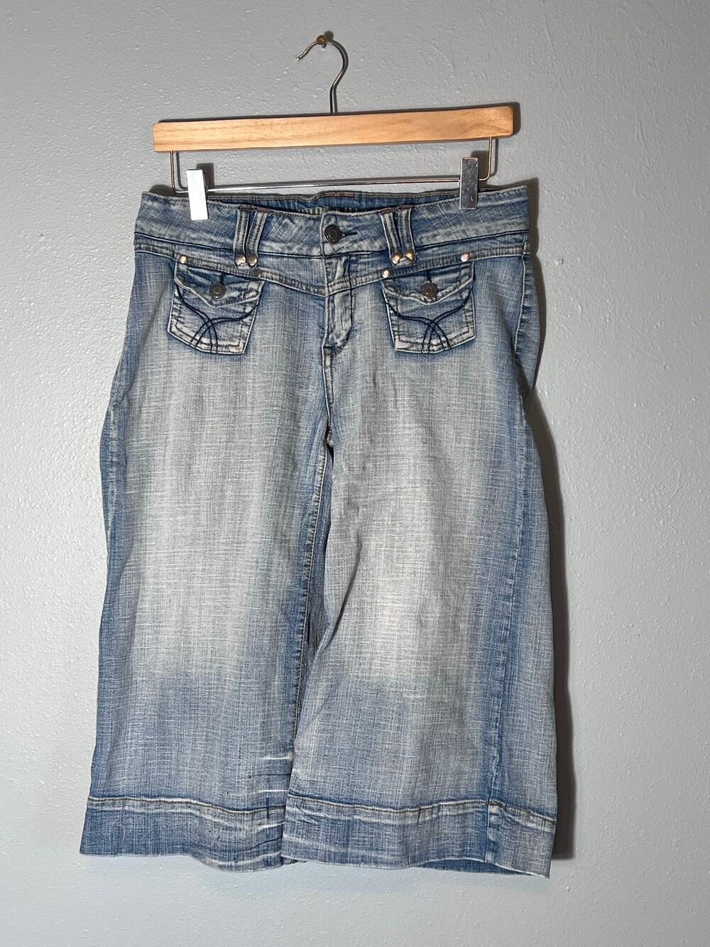 Hydraulic Low Rise Wide Leg Jeans Sz 13 14 Cropped Y2K Faded  90s 2000s Capri